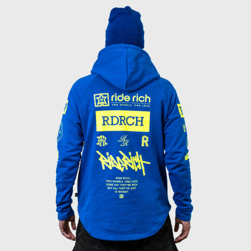 Ride Rich GP Scoop Motorcycle Hoodie - Blue/Yellow